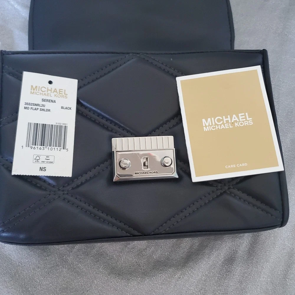 Michael Kors‎ Serena Black Quilted Leather Flap Shoulder Bag 35S2SNRL2U NEW